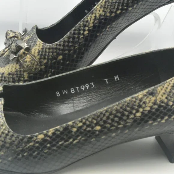 Stuart Weitzman Snakeskin Leather Pumps 7 M Black Tan Square Toe Kitten Heel - Picture 4 of 12